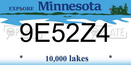 9E52Z4 Minnesota License Plate