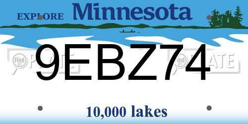 9EBZ74 Minnesota License Plate