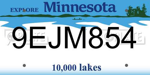9EJM854 Minnesota License Plate