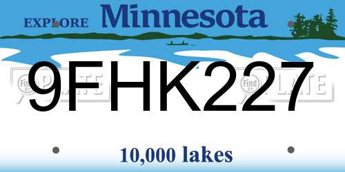 9FHK227 Minnesota License Plate