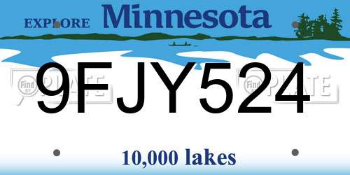 9FJY524 Minnesota License Plate