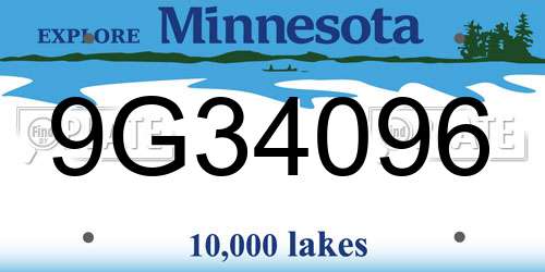 9G34096 Minnesota License Plate
