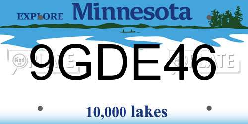9GDE46 Minnesota License Plate