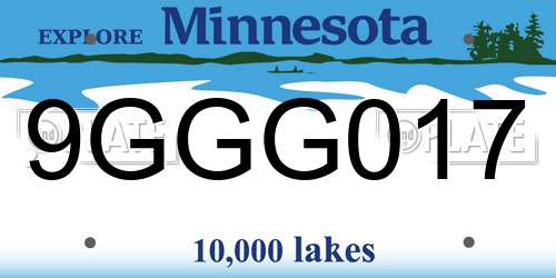 9GGG017 Minnesota License Plate