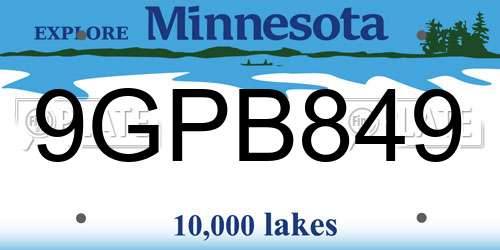9GPB849 Minnesota License Plate