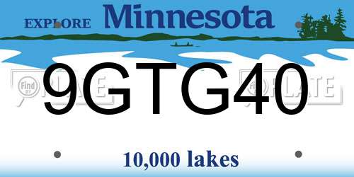 9GTG40 Minnesota License Plate