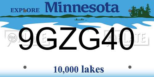 9GZG40 Minnesota License Plate