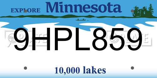 9HPL859 Minnesota License Plate