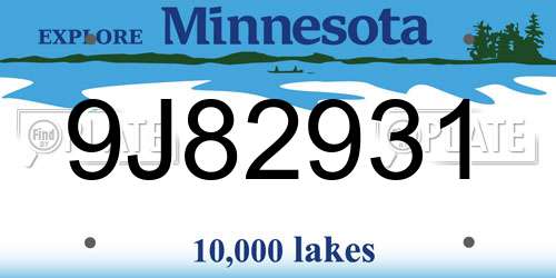 9J82931 Minnesota License Plate