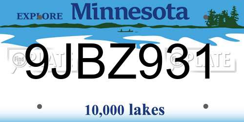 9JBZ931 Minnesota License Plate