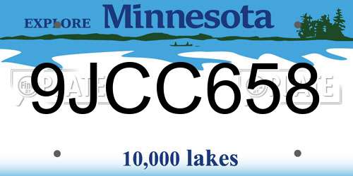 9JCC658 Minnesota License Plate