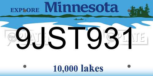9JST931 Minnesota License Plate