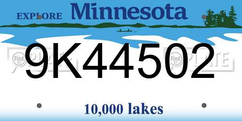 9K44502 Minnesota License Plate