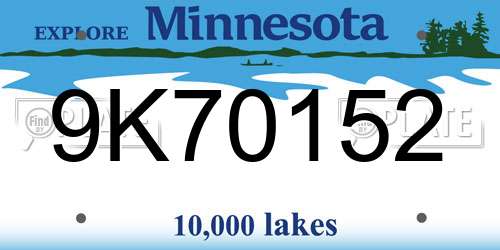 9K70152 Minnesota License Plate