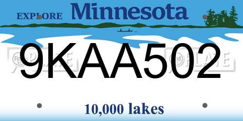 9KAA502 Minnesota License Plate