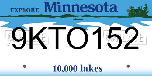 9KTO152 Minnesota License Plate