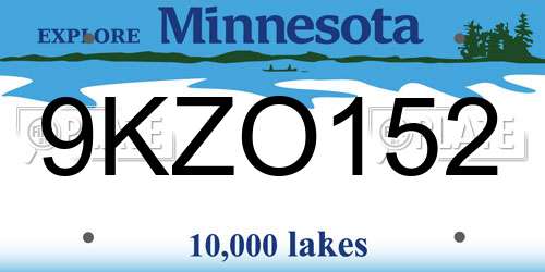 9KZO152 Minnesota License Plate