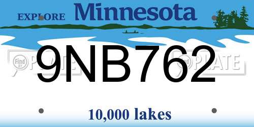 9NB762 Minnesota License Plate