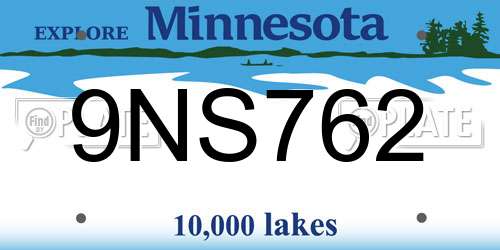 9NS762 Minnesota License Plate