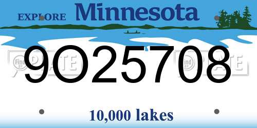 9O25708 Minnesota License Plate