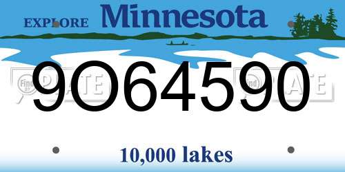 9O64590 Minnesota License Plate