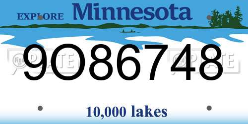 9O86748 Minnesota License Plate