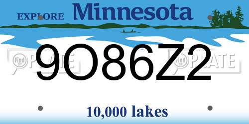 9O86Z2 Minnesota License Plate