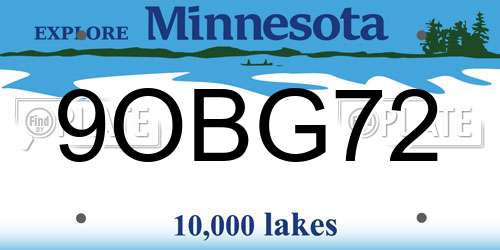 9OBG72 Minnesota License Plate