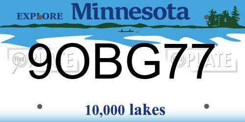 9OBG77 Minnesota License Plate