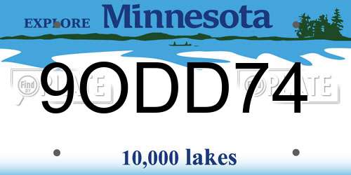 9ODD74 Minnesota License Plate