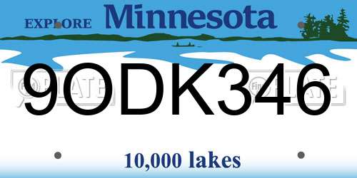 9ODK346 Minnesota License Plate