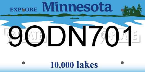 9ODN701 Minnesota License Plate