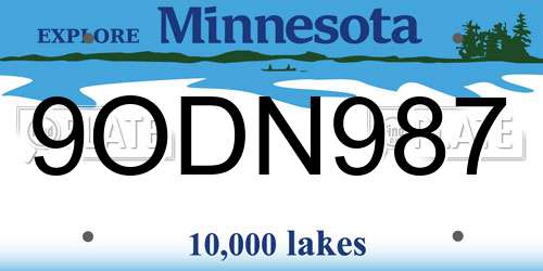 9ODN987 Minnesota License Plate