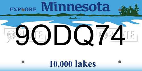 9ODQ74 Minnesota License Plate