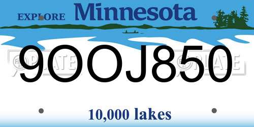 9OOJ850 Minnesota License Plate