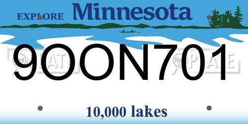 9OON701 Minnesota License Plate