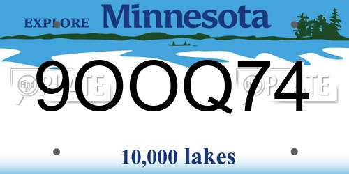 9OOQ74 Minnesota License Plate