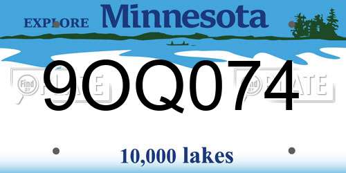 9OQ074 Minnesota License Plate