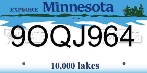 9OQJ964 Minnesota License Plate