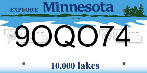 9OQO74 Minnesota License Plate