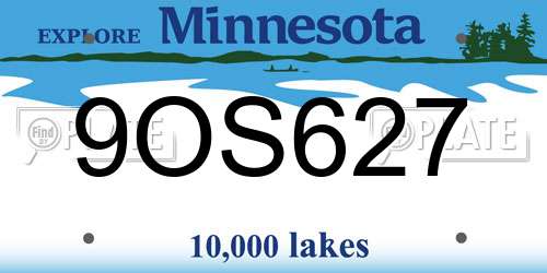 9OS627 Minnesota License Plate