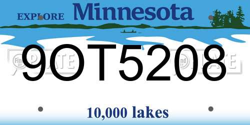 9OT5208 Minnesota License Plate