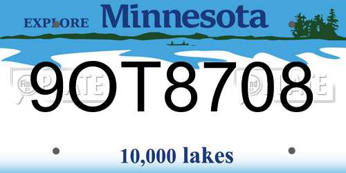 9OT8708 Minnesota License Plate