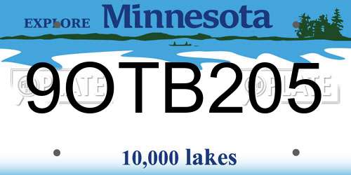 9OTB205 Minnesota License Plate
