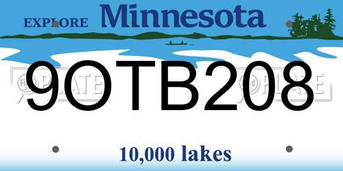 9OTB208 Minnesota License Plate