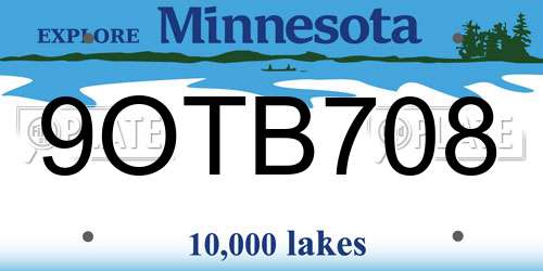 9OTB708 Minnesota License Plate