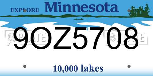 9OZ5708 Minnesota License Plate