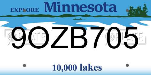 9OZB705 Minnesota License Plate
