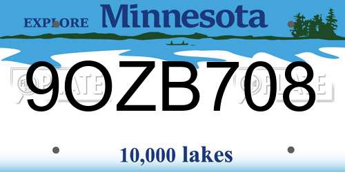 9OZB708 Minnesota License Plate