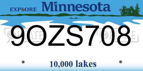 9OZS708 Minnesota License Plate